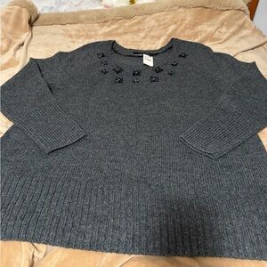 Lane Bryant Charcoal Wool Embellished Sweater 22/24 NWT